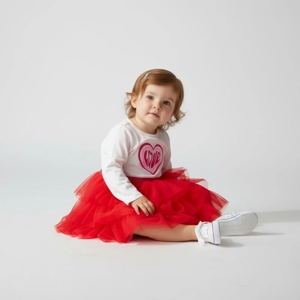 Wonder Nation Girls' 18 Mo tutu Love Heart Dress - Pink and Red long sleeve